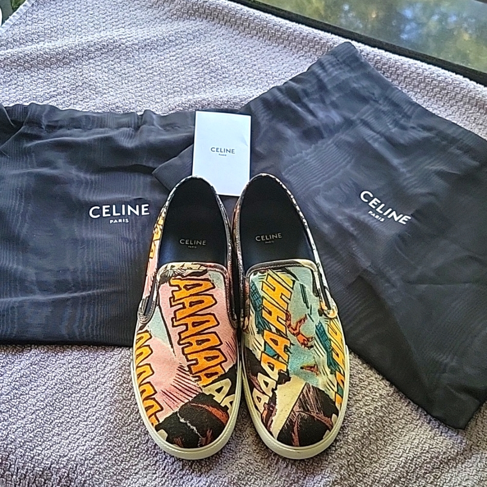 CELINE Canvas Printed Slip Ons sz 8